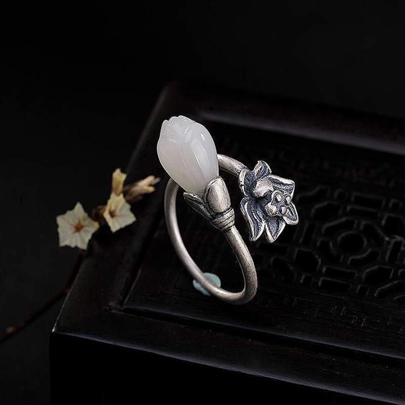 Jade Lotus Copper Adjustable Ring for Balance and Healing - Image 8