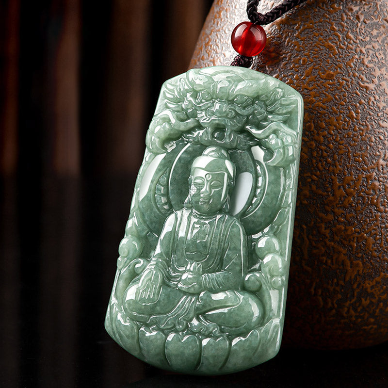 Tathagata Buddha Dragon Jade Amulet Serenity Necklace - Image 8
