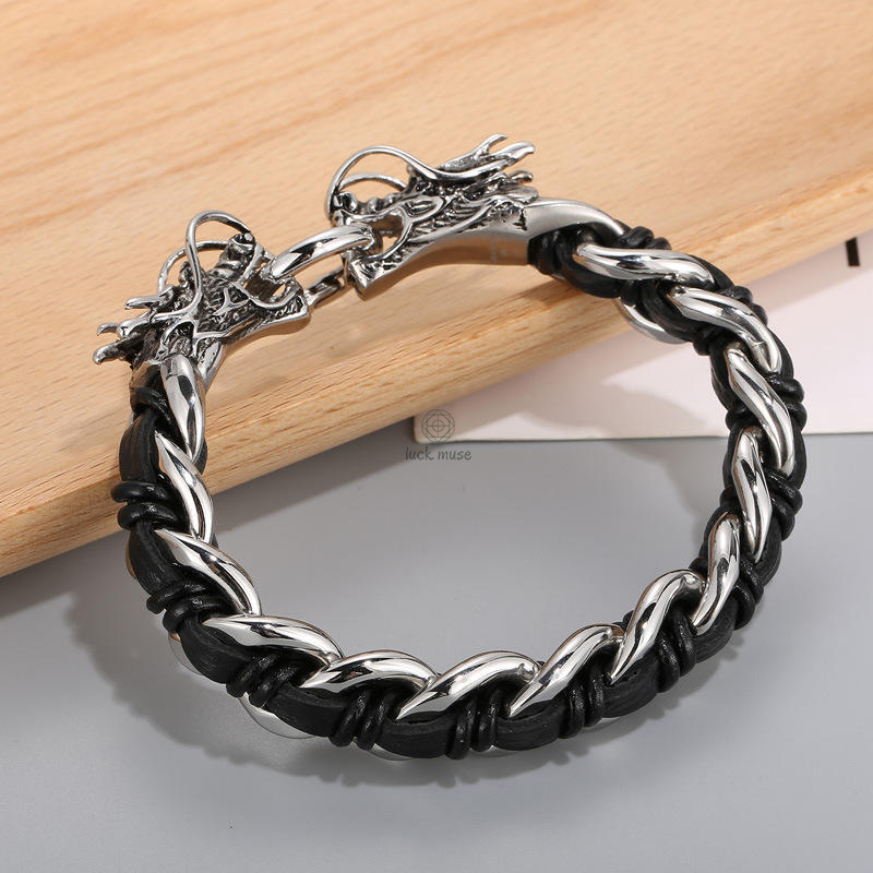 Dragon Leather Titanium Steel Protection Luck Bracelet - Image 12