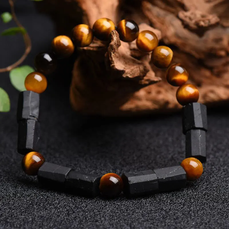 Natural Black Tourmaline Tiger Eye Bracelet - Image 4