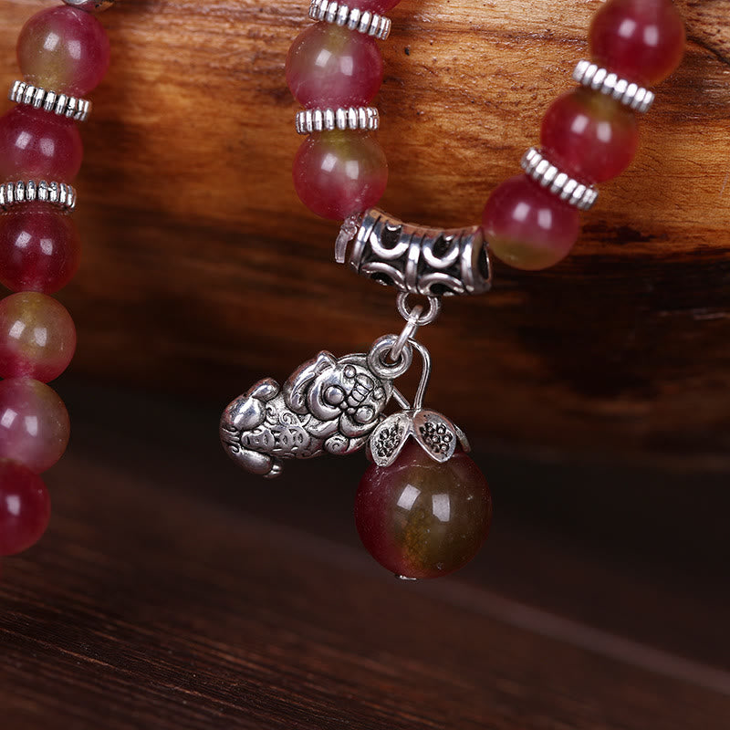 Natural Watermelon Tourmaline Pixiu Elephant Positive Triple-wrap Bracelet - Image 3