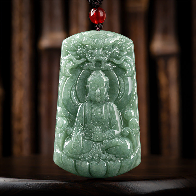 Tathagata Buddha Dragon Jade Amulet Serenity Necklace - Image 9