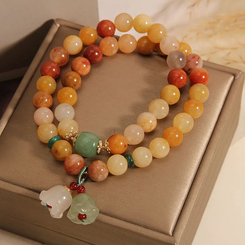 Tibet Golden Silk Jade Double Layer Bell Orchid Luck Bracelet - Image 5