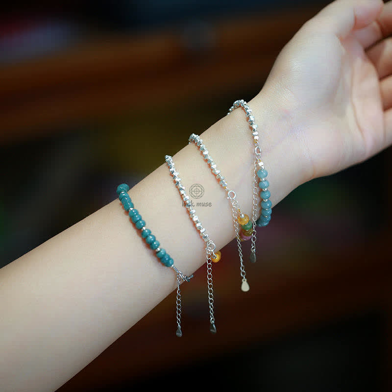 Luck Muse 925 Silver Blue Jade Tourmaline Amber Confidence Blessing Bracelet - Image 3