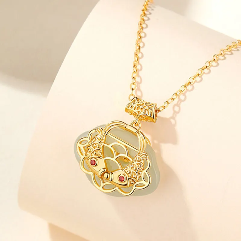Luck Muse 925 Sterling Silver Hetian Jade Koi Fish Wealth Necklace - Image 4