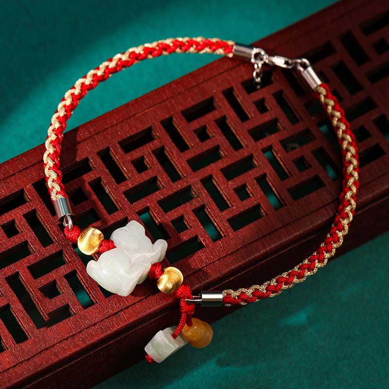 Luck Muse Chinese Zodiac Jade Prosperity Red String Bracelet - Image 15