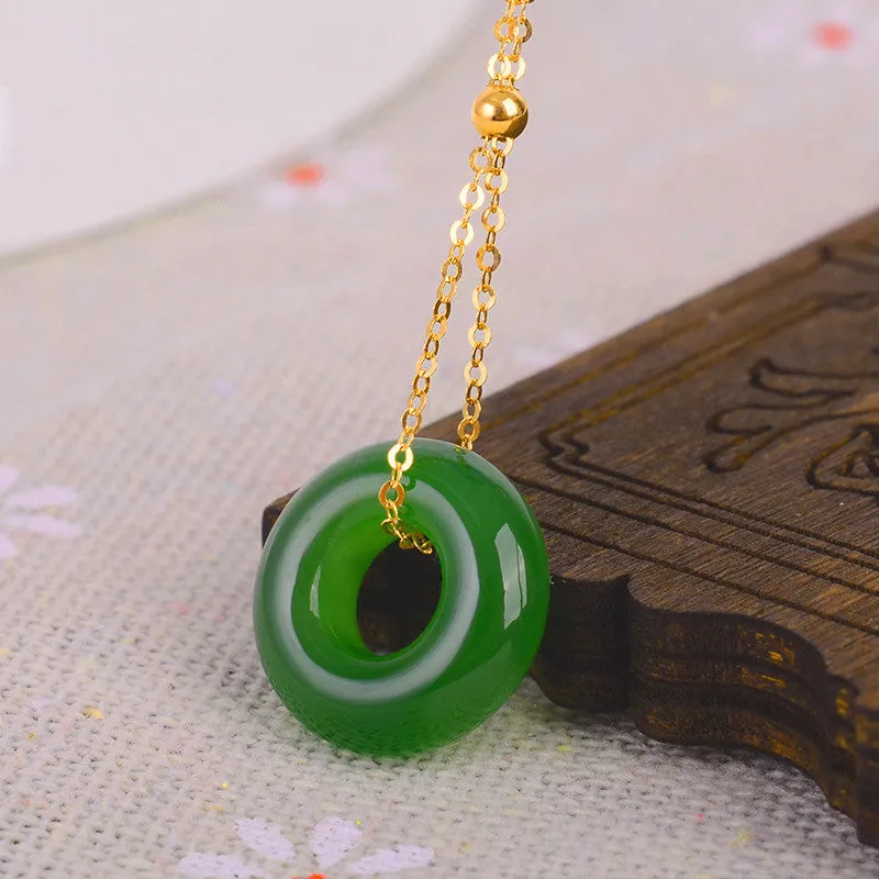 Luck Muse Shop Round Cyan Jade 14K Gold Healing Necklace Pendant - Image 5