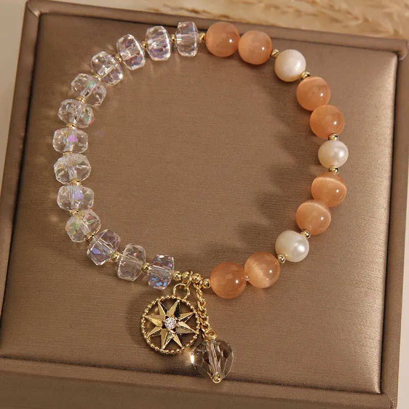 Orange Cat's Eye White Crystal Star Bracelet - Image 3