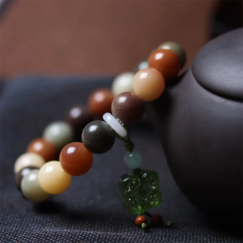 Multicolored Gradient Bodhi Seed and Liuli Glass Charm Bracelet infused with Luck Muse for Peace - Image 12
