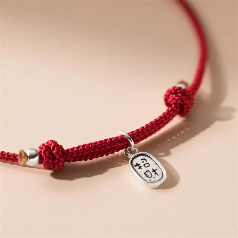 Luck Muse 999 Sterling Silver Lucky Bamboo Colorful Red Rope Bracelet - Image 4