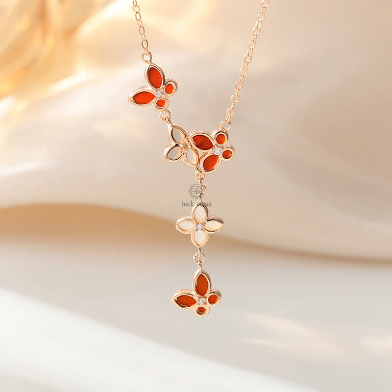 Luck Muse 925 Sterling Silver Red Agate Tridacna Stone Butterfly Set - Image 4