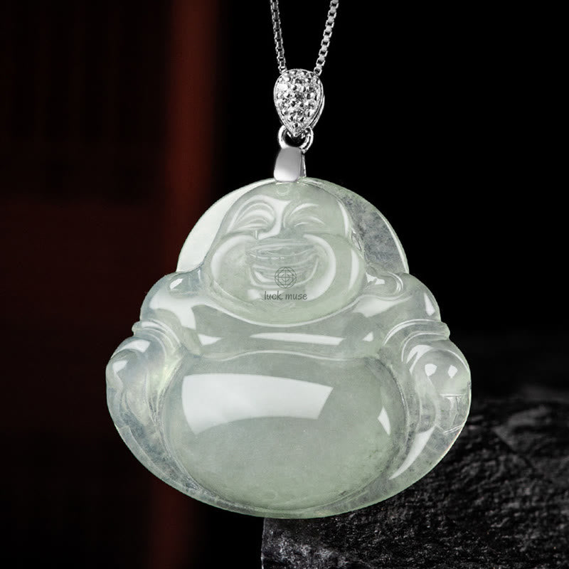 Luck Muse Laughing Buddha 925 Sterling Silver Jade Necklace Pendant for Prosperity and Abundance - Image 7