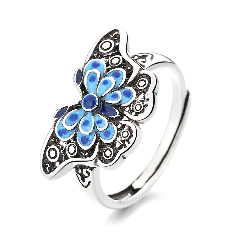 Blue Butterfly Enamel Hollow Love Ring by Luck Muse Shop - Image 4