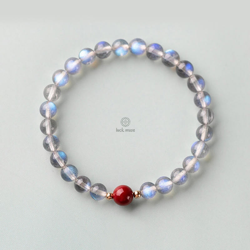 Moonstone Pink Crystal Cinnabar Buddha Bracelet - Image 14
