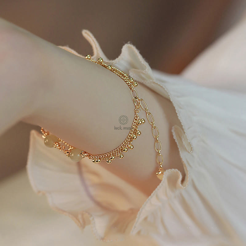 Luck Muse Shop 14K Gold-Plated Double Layer Hetian Jade Bead Bracelet for Luck and Prosperity - Image 5