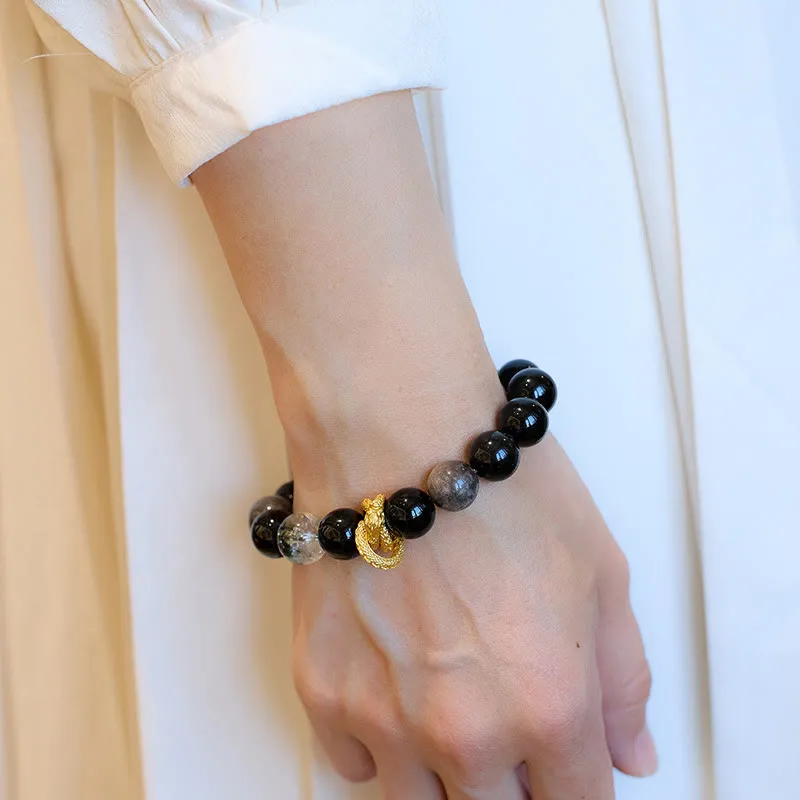 Luck Muse Natural Silver Sheen Obsidian Dragon Green Ghost Protection Bracelet - Image 5