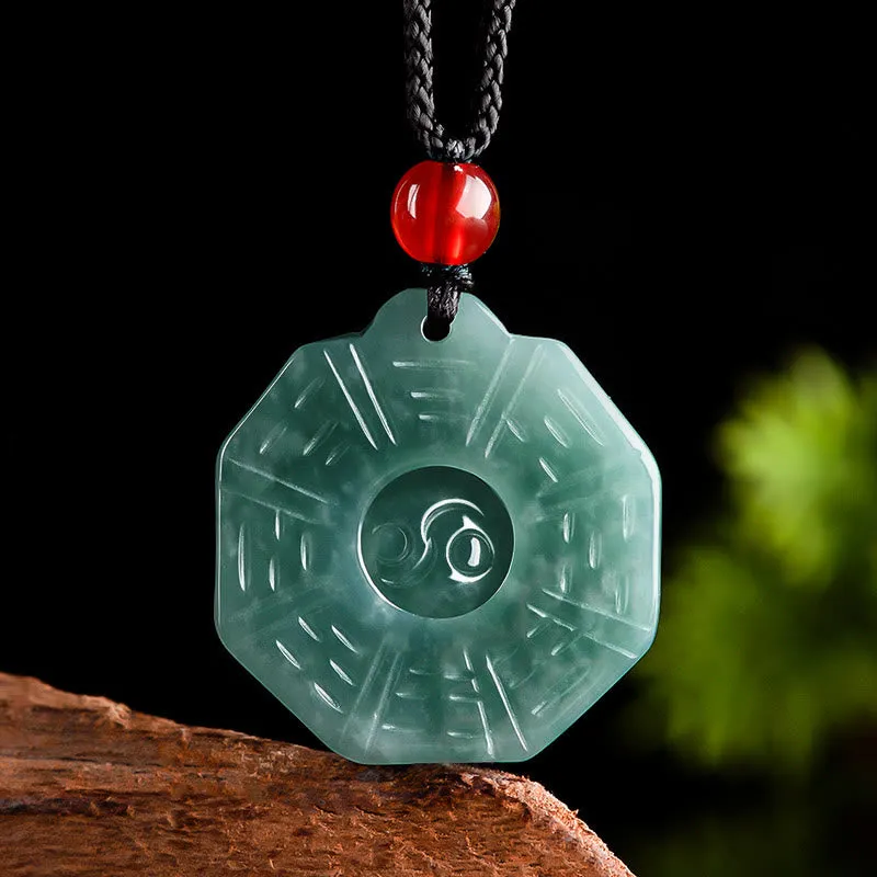 Luck Muse Natural Jade Feng Shui Bagua Yin Yang Necklace for Prosperity