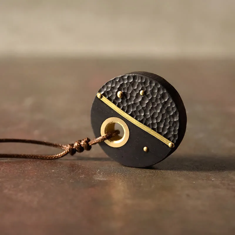 Luck Muse Round Ebony Wood Copper Peace Necklace Pendant - Image 3