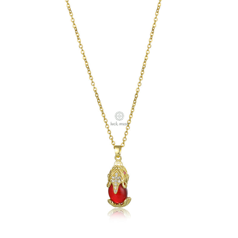 Genuine Garnet Pixiu Fortune Necklace by Luck Muse Shop