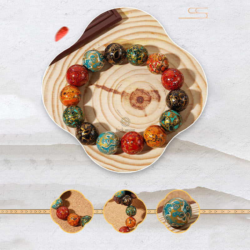 Natural Multicolored Lacquer Beads Luck Muse Calming Bracelet - Image 6