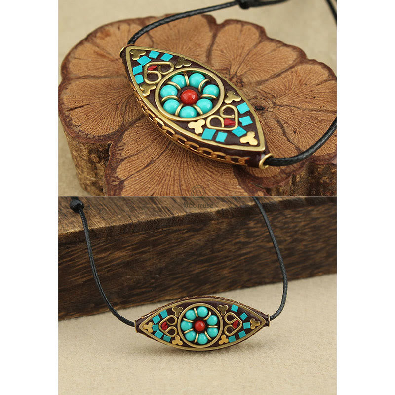 Tibet Turquoise Bead Necklace Pendant with Marquise Pattern for Protection and Strength - Image 10