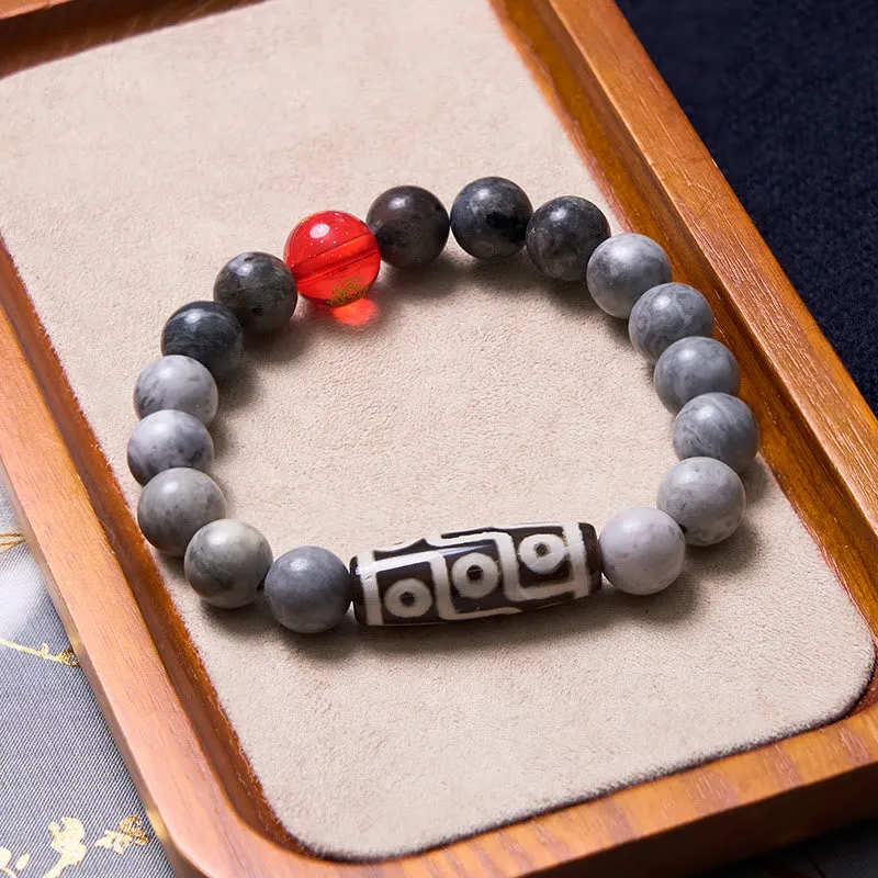 Luck Muse Tibetan Nine-Eye Dzi Picasso Jasper Healing Bracelet - Image 2