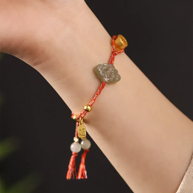 Handmade Hetian Jade Auspicious Clouds Lucky Fu Character Bracelet - Image 10