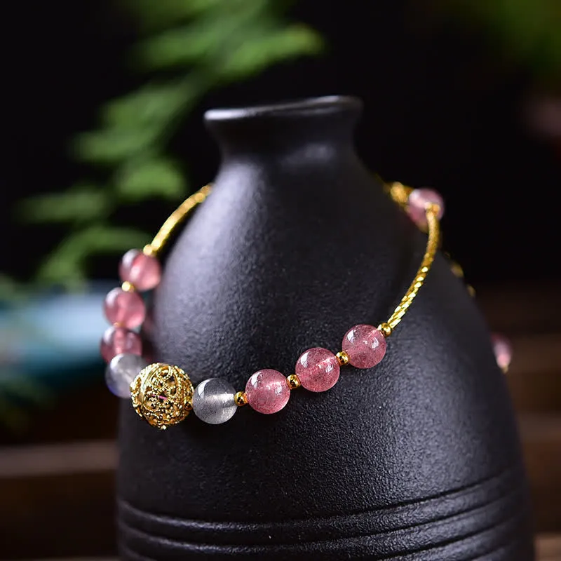 Natural Strawberry Quartz Moonstone Bracelet for Positive Energy