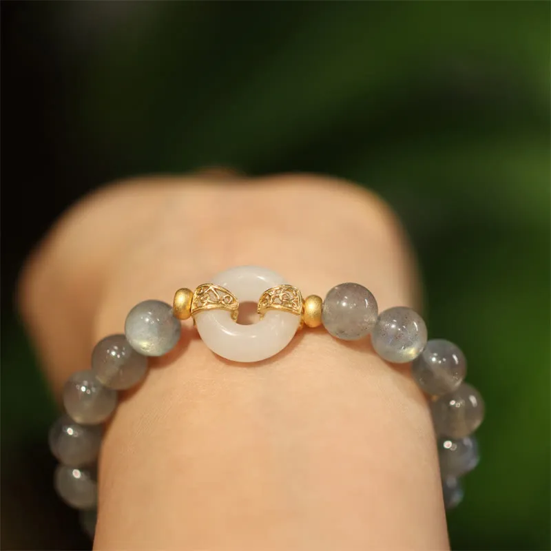Natural Moonstone and Heitan Jade Peace Healing Bracelet - Image 6