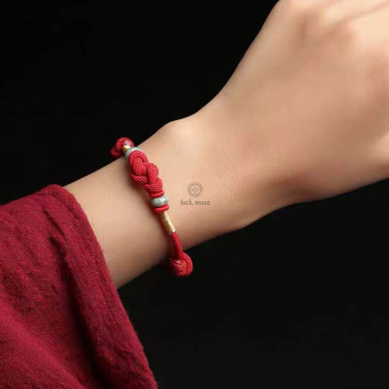 Red String Jade Fortune Knot Bracelet - Luck Muse Luck Braided String - Image 2
