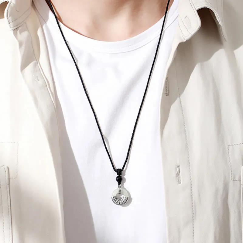 Luck Muse 925 Sterling Silver Hetian Jade Peace Buckle Prosperity Necklace Pendant - Image 7