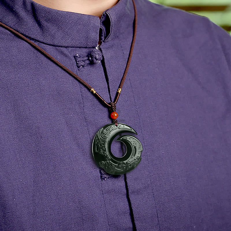 Luck Muse Hetian Cyan Jade Success Necklace Pendant with Luck-Enhancing Design Pattern - Image 6