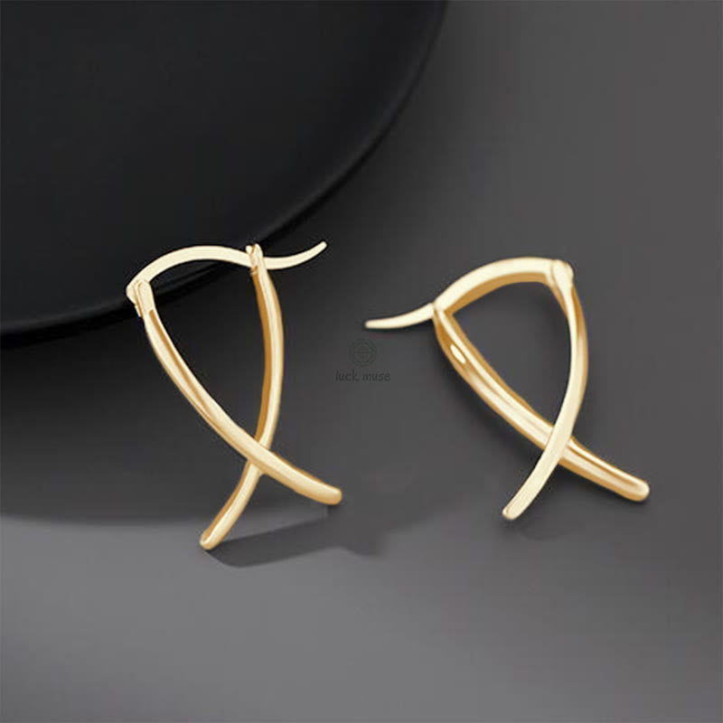 Luck Muse Geometric Luck Hoop Earrings with Cross Design - Image 8