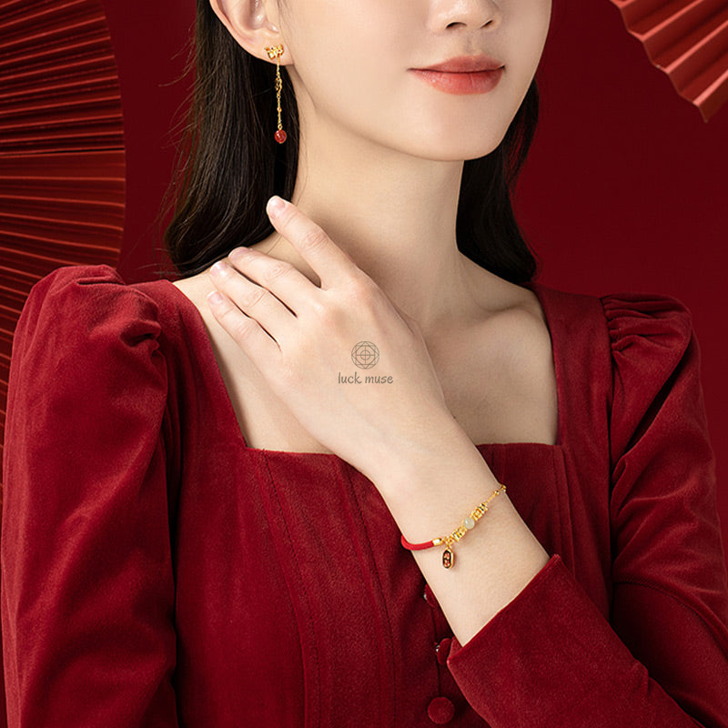 Luck Muse Year of the Dragon 925 Sterling Silver Hetian Jade Luck Bracelet with Fu Character - Image 7