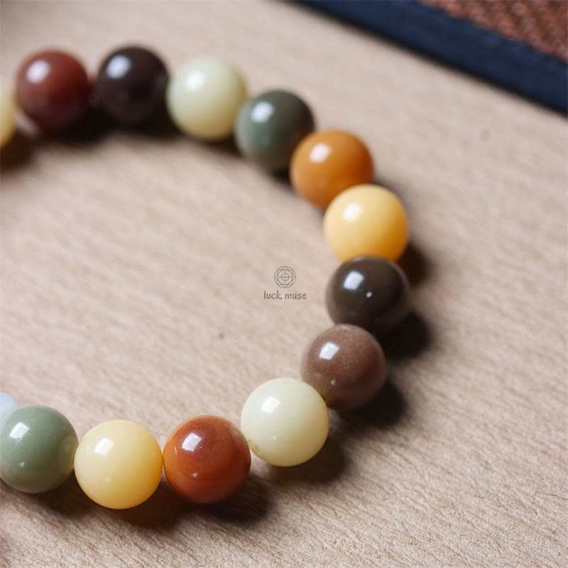 Multicolored Gradient Bodhi Seed and Liuli Glass Charm Bracelet infused with Luck Muse for Peace - Image 8