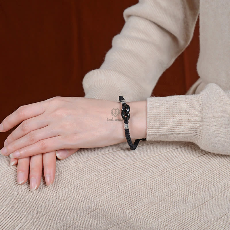 Luck Muse 925 Sterling Silver Hetian Black Jade Double Peace Buckle Bracelet with Swastika Symbol for Luck - Image 7