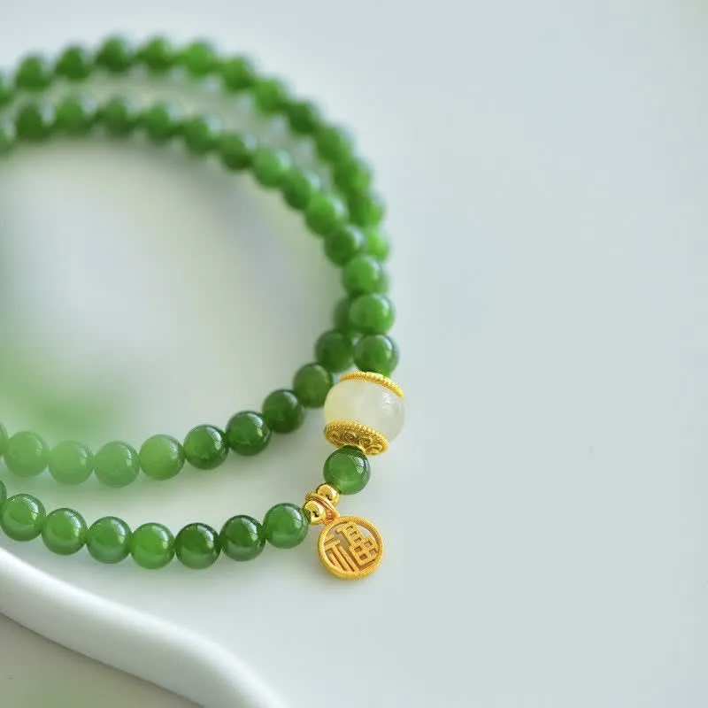Hetian Cyan Jade Blessing Bracelet - Image 5