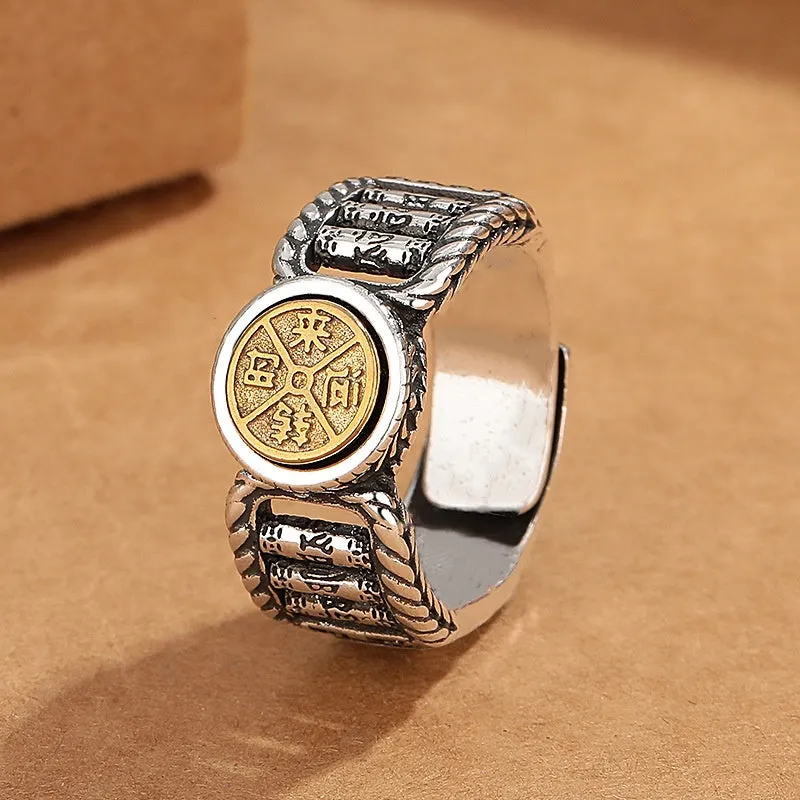 Tibetan Om Mani Padme Hum Copper Coin Rotatable Ring - Image 4