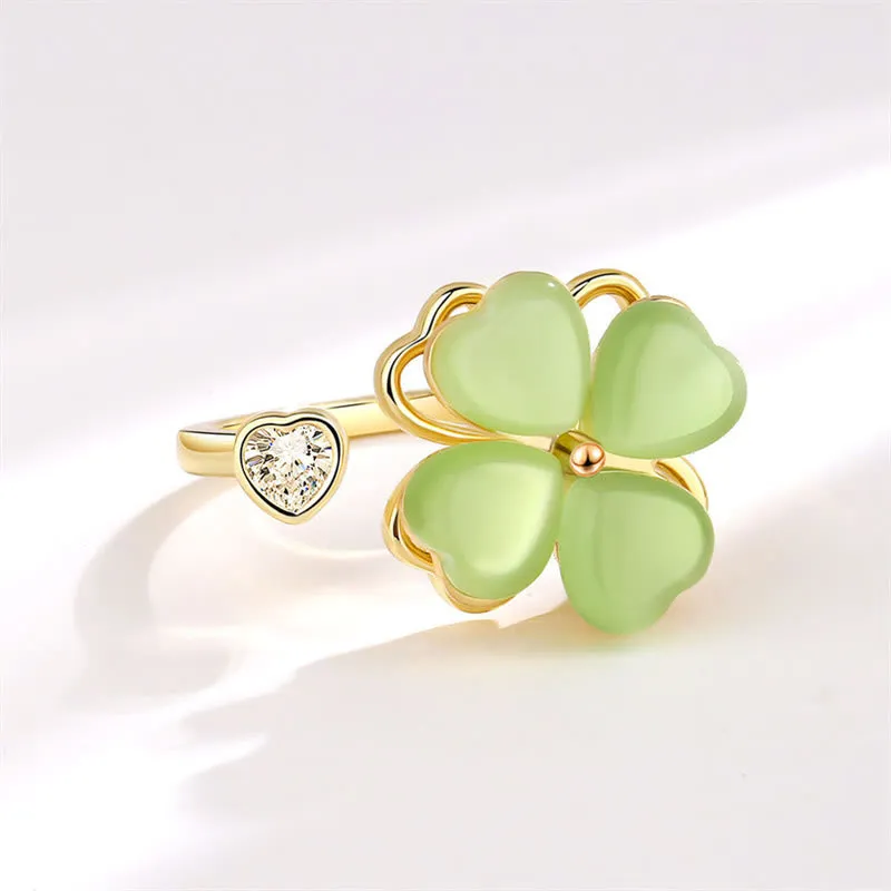 Luck Muse Cat's Eye Four-Leaf Clover Zircon Love Spinner Ring - Image 4