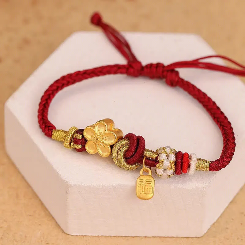 Peach Blossom Happiness Lucky Red String Bracelet with Luck Muse Charm