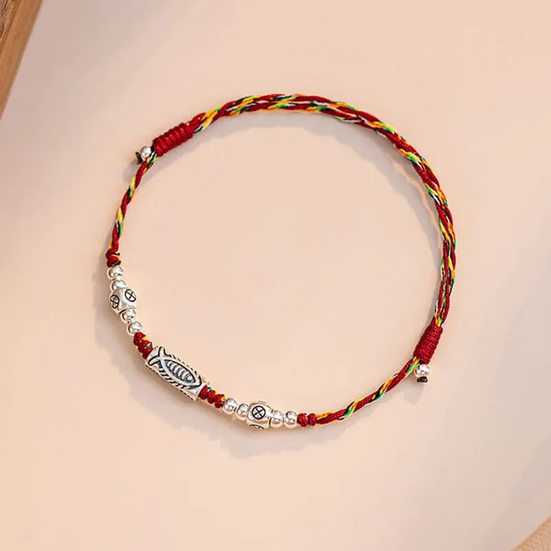 925 Sterling Silver Luck Koi Fish Braided Bracelet Anklet - Image 11
