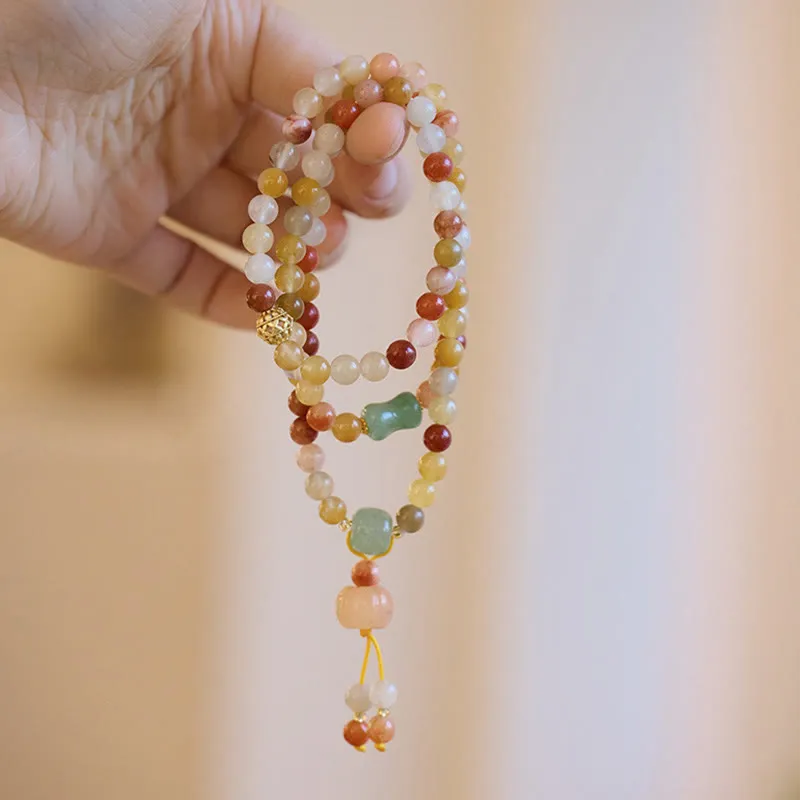 Golden Silk Jade Prosperity Triple Wrap Bracelet - Image 2