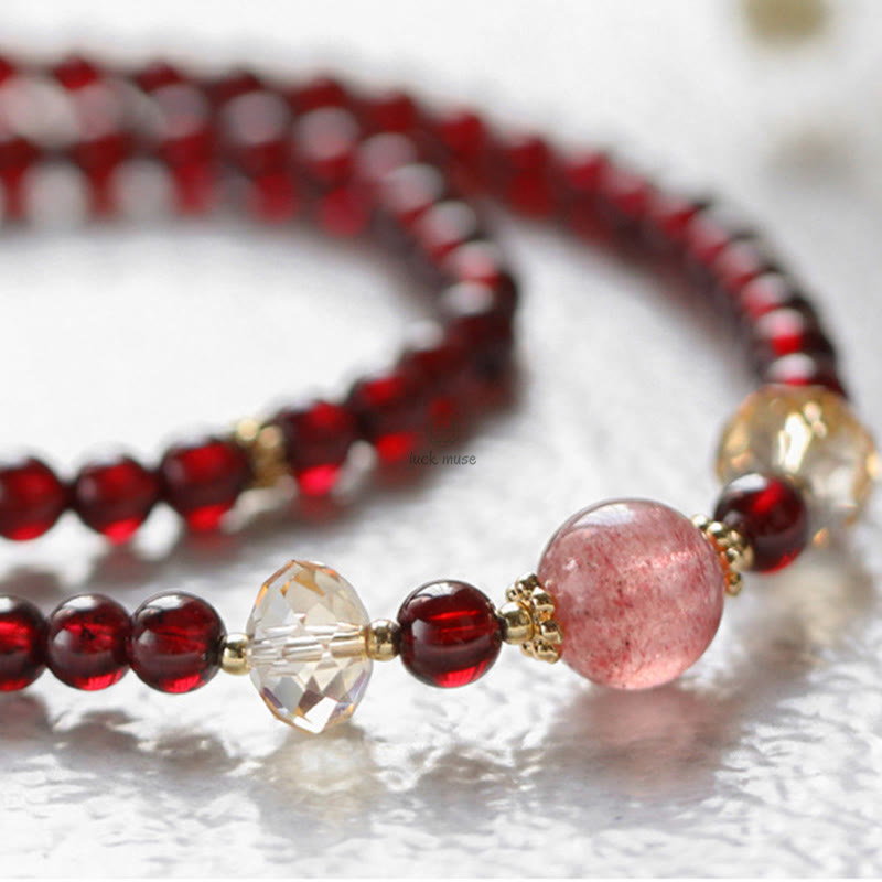 Luck Muse 14K Gold Plated Double Wrap Bracelet with Natural Garnet and Strawberry Quartz for Stability - Image 7