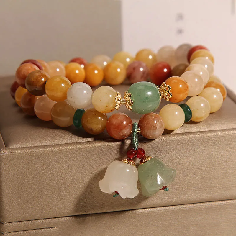 Tibet Golden Silk Jade Double Layer Bell Orchid Luck Bracelet - Image 2