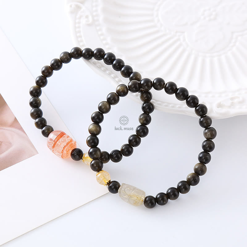 Golden Sheen Obsidian PiXiu Wealth Protection Bracelet with Luck Muse
