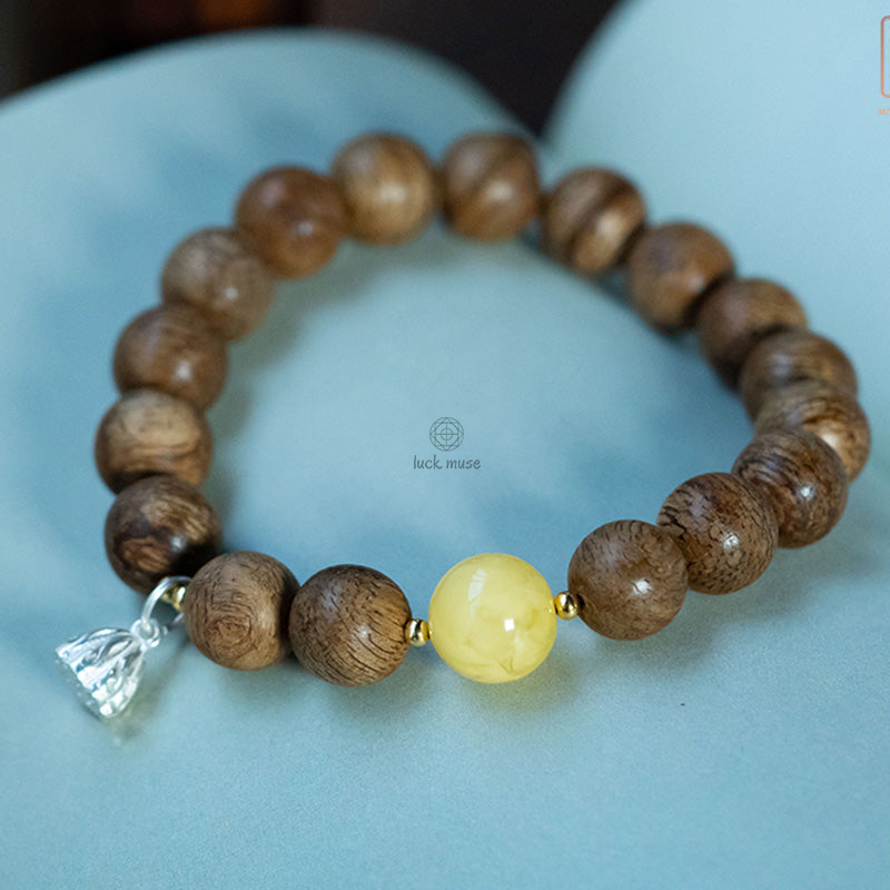 Tarakan Agarwood Amber Red Agate Laughing Buddha Meditation Bracelet - Image 21