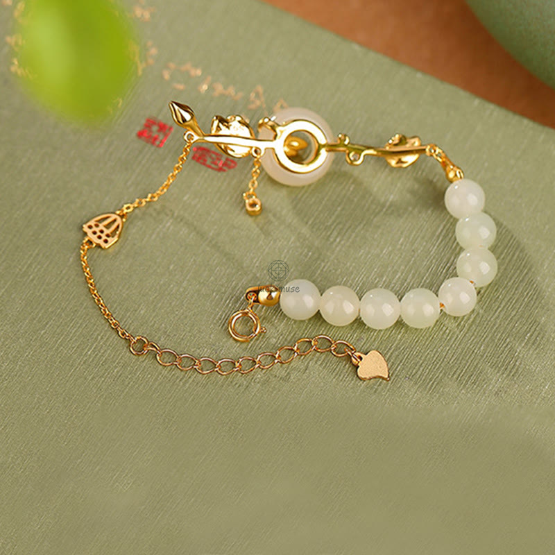 Luck Muse 925 Sterling Silver Hetian Jade Lotus Luck Chain Bracelet - Image 4
