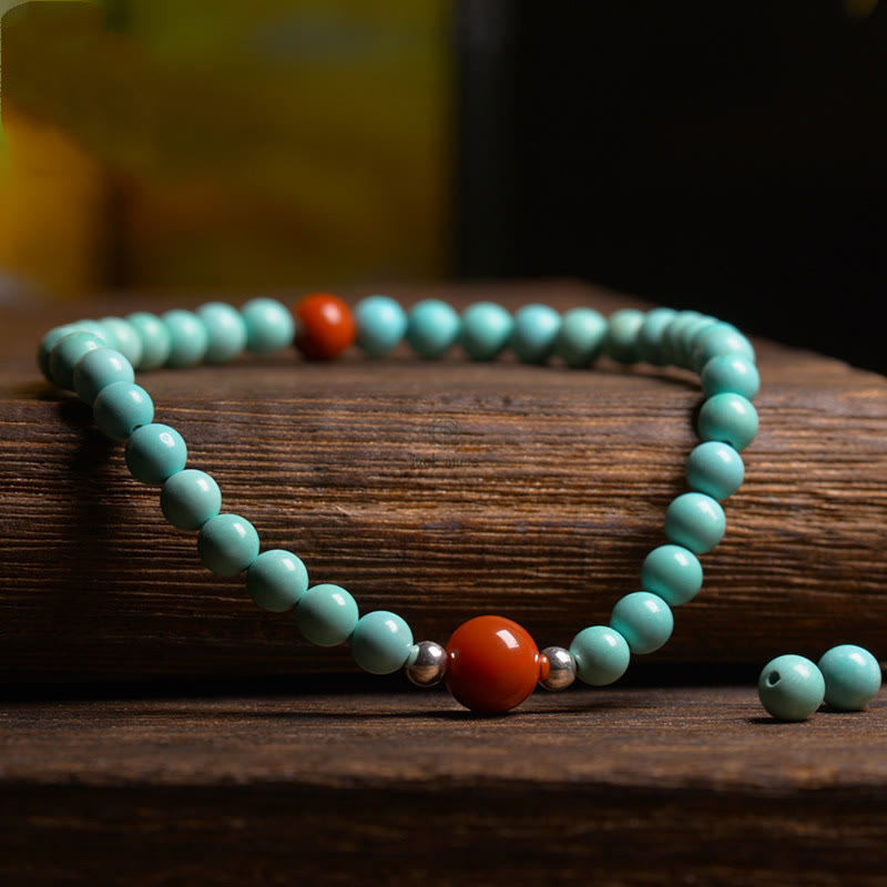 Protection Bracelet with Turquoise and Red Agate Beads - Image 3