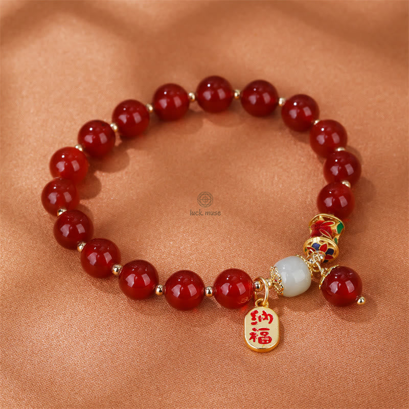 Natural Red Agate and Jade Fortune Charm Bracelet - Image 7