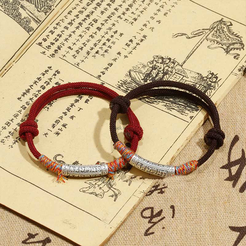 Luck Muse Sterling Silver Om Mani Padme Hum Protection Bracelet - Image 2